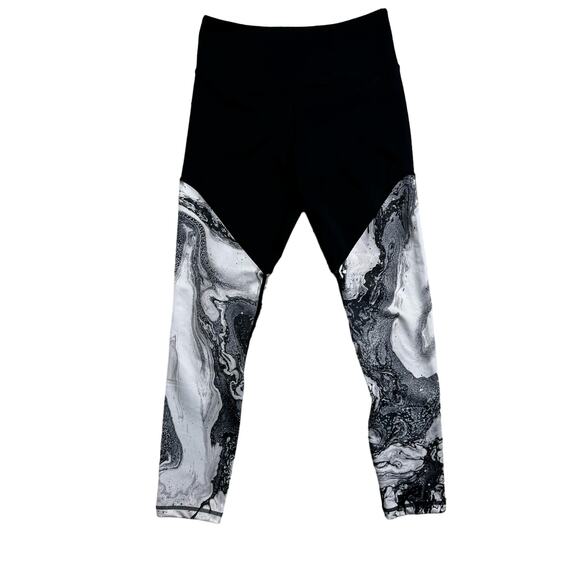Zyia Active Black and Marble Color Block Leggings Athletic Pants Size Medium - Picture 1 of 9